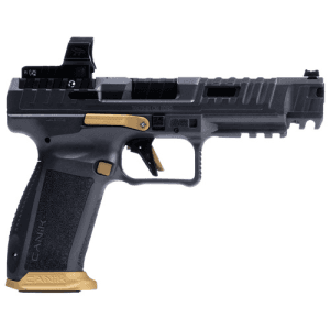 CANIK SFx Rival 9mm 5" 18rd Pistol w/ MeCanik MO2 Red Dot - Grey / Gold Accents