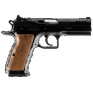 Tanfoglio IFG TFSTOCKI10 Defiant Stock I 10mm Auto Caliber with 4.50" Barrel, 13+1 Capacity, Overall Black Finish Steel, Picatinny Rail/Beavertail Frame, Serrated Slide & Wood Grip