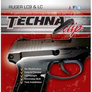 Techna Clip LC9BR Conceal Carry Gun Belt Clip Black Carbon Fiber Belt Mount for Ruger LC9, LC Right Hand