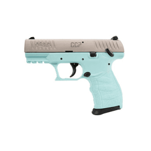 Walther Arms 5083512 CCP M2 + 9mm Luger 8+1 3.54" Barrel, Angel Blue Finish Picatinny Rail Frame, Serrated Sliver Stainless Steel Slide, Finger Grooved Polymer Grip