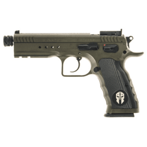 Tanfoglio Defiant Tactical Pro 9mm Luger 20+1 4.50" Stainless Threaded Barrel, Green Steel Optic Ready/Ported/Serrated Slide, Green Steel Frame w/Beavertail & Picatinny Rail, Black Polymer Grip