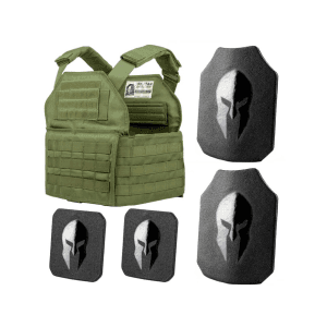 Spartan Armor Spartan Shooter's Cut Plate Carrier with AR500 Body Armor Ballistic Plate III Single Curve Base Coat with Side Plates Spartan Green