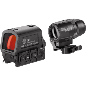 Sig Sauer ROMEO8T-AMR Red Dot Sight MSAR Quad Ballistic Circle Dot 2.0 Reticle with JULIET3 Micro MSAR Compatible 3x 22mm Magnifier