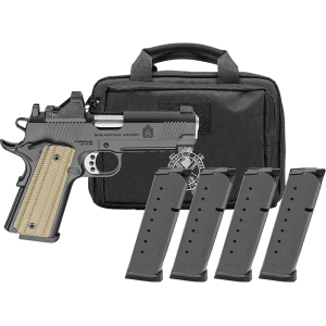 Springfield Armory 1911 Operator AOS Gear Pac 45 ACP Pistol 5" Barrel 8+1 Round Black Cerakote Slide Tan Grip Black Frame Red Dot