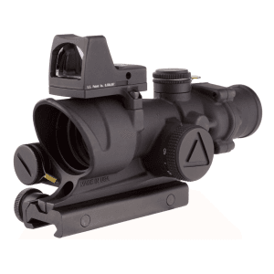 Trijicon ACOG Rifle Scope 4x 32mm LED Illuminated Red Crosshair 223 Remington Reticle with 3.25 MOA RMR Type 2 Red Dot Sight and Colt Knob Thumbscrew Mount Matte Black