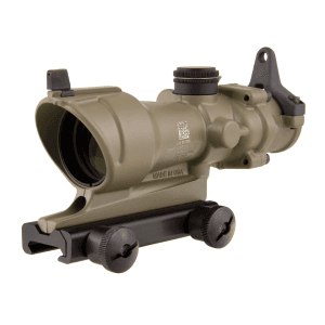 Trijicon ACOG TA01-D Rifle Scope 4x 32mm Tritium Illuminated Amber Crosshair 223 Remington Reticle with Iron Sights and TA51 Flattop Mount Cerakote Flat Dark Earth