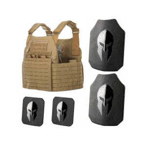 Spartan Armor Achilles Plate Carrier with AR550 Body Armor Ballistic Plate III+ Single Curve Base Coat with Side Plates Coyote Brown