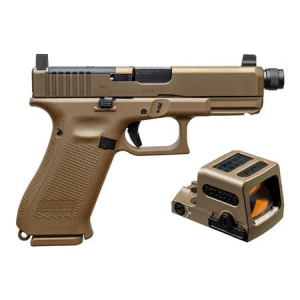 Glock 19x Mos 9mm Pistol With Threaded Barrel, Coyote Tan Finish, And Holosun Red Dot Optic