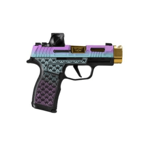 Sig Sauer P365 9mm Pistol With Island Bug Finish, Gold Compensated Barrel And A Romeo-X Red Dot