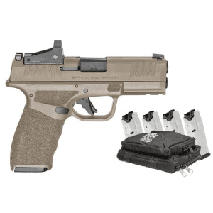 Springfield Hellcat Pro 9mm Flat Dark Earth Optic Ready Pistol With Crimson Trace Red Dot, Five Magazines And Range Bag