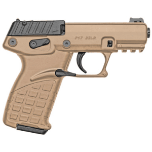 Kel-Tec P17TAN P17 Compact Frame 22 LR 16+1, 3.80" Black Steel Threaded Barrel, Tan Serrated Slide, Tan w/Black Controls Polymer Frame w/Picatinny Rail, Tan GRN Grip, Lever Safety, Ambidextrous