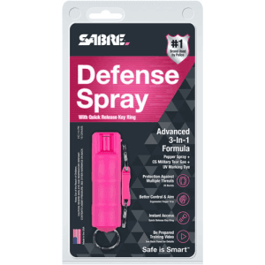 Sabre 3-In-1 Key Chain Pepper Spray Pink Hardcase With Quick Release Key Ring