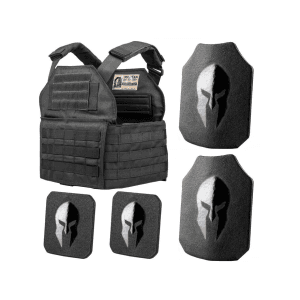 Spartan Armor Spartan Shooter's Cut Plate Carrier with AR500 Body Armor Ballistic Plate III Single Curve Base Coat with Side Plates Black