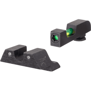 Trijicon Di Night Sight Set For Glock 17, 19, 22, 23, 24, 26, 27, 33, 34, 35 Steel Matte 3-Dot Tritium Green Fiber Optic With Black Retainer