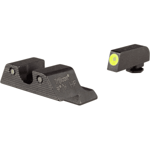 Trijicon Hd Night Sight Set For Glock 17, 19, 22, 23, 24, 25, 26, 27, 28, 31, 32, 33, 34, 35, 37, 38, 39 And 45 Gen 1, 2, 3, 4, 5 Steel Matte 3-Dot Tritium Green With Yellow Front Dot Outline