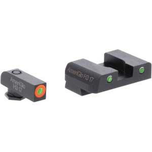 Ameriglo For Glock Pro-Glo Night Sight Set For Glock 17, 19, 22, 23, 24, 26, 27, 33, 34, 35, 37, 38, 39 3-Dot Tritium Green Green Front With Orange Outline, White Outline Rear