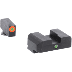 Ameriglo I-Dot Night Sight Set For Glock 17, 19, 22, 23, 24, 26, 27, 33, 34, 35, 37, 38, 39 Gen 1, 2, 3, 4 Tritium Green Front Dot With Orange Outline, Single Dot Rear