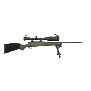 Mossberg Patriot Night Train Bolt Action Rifle 308 Winchester 22" Fluted Blued Threaded Barrel Blued Frame Olive Drab Straight Grip Stock With Scope