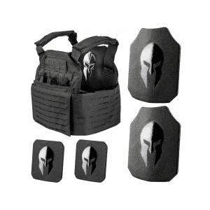 Spartan Armor Achilles Plate Carrier With Ar550 Body Armor Ballistic Plate Iii+ Single Curve Base Coat With Side Plates Black