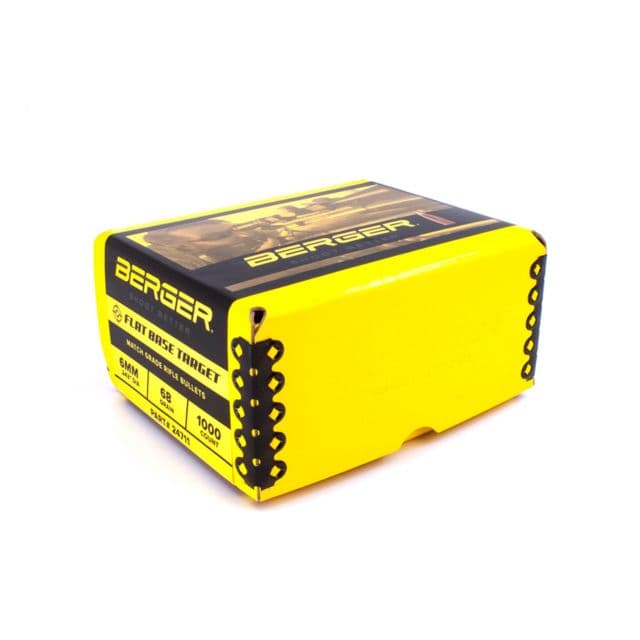 Berger Target 6mm Caliber 68 Grain Flat Base Rifle Bullets 1000 Bullet