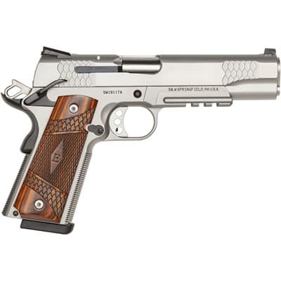 Sw1911ta Handgun 45 Acp 5in 8+1 108411 - Sw1911ta E-Series Tactical Rail 45 Acp 5" Bbl (2)8rd Ss/Wood