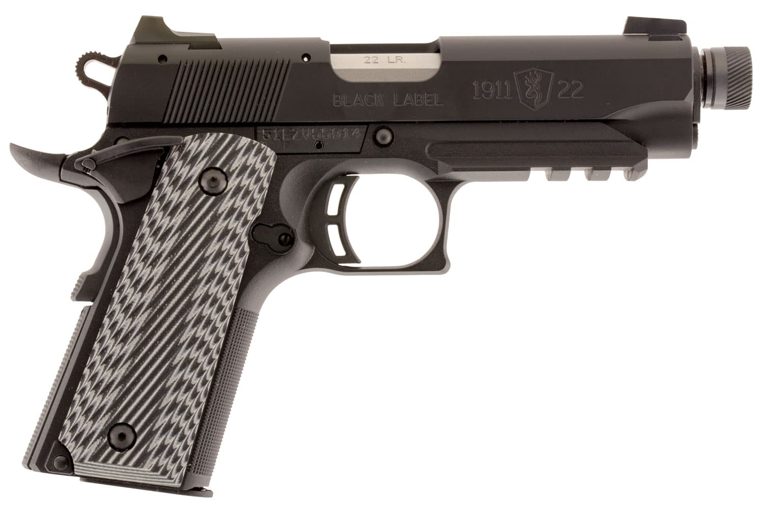Browning 1911-22 Black Label Compact Suppressor Ready 22 LR Pistol 10 Round with Rail, Black - 051821490