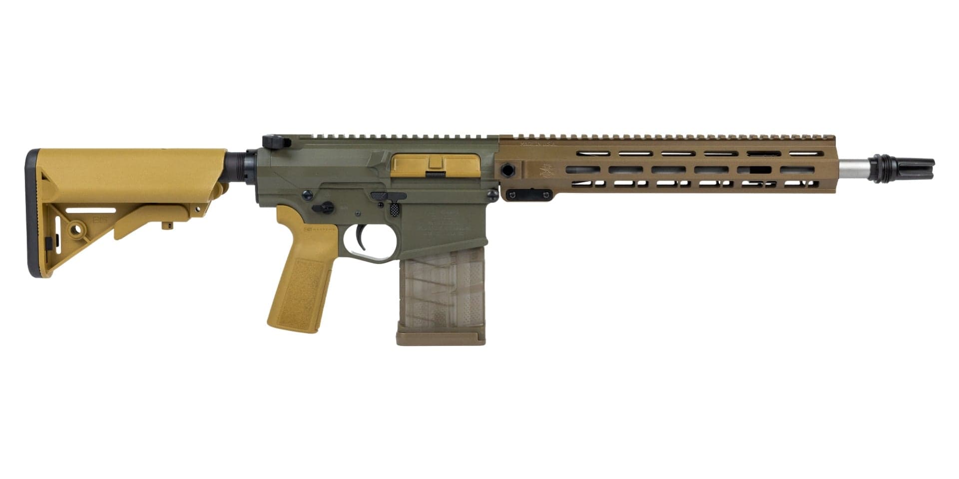 PSA Sabre-10A1 Billet 14.5" 6.5 Creedmoor Mid-Length Rifle w/ SilencerCo ASR Mount - Moss Green/Burnt Bronze Rail