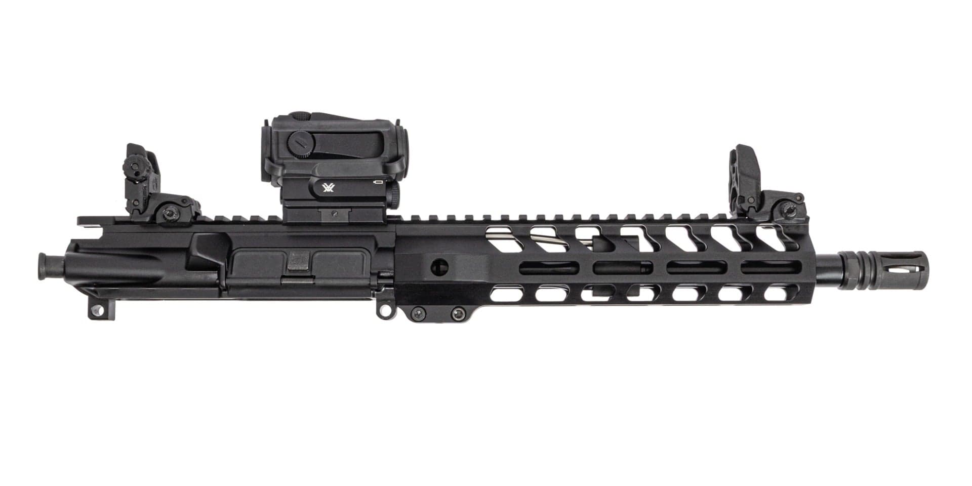 PSA 10.5" Pistol-Length 300AAC Blackout Nitride 9" Lightweight M-Lok Upper No BCG or CH, With MBUS Sight Set & Vortex Sparc