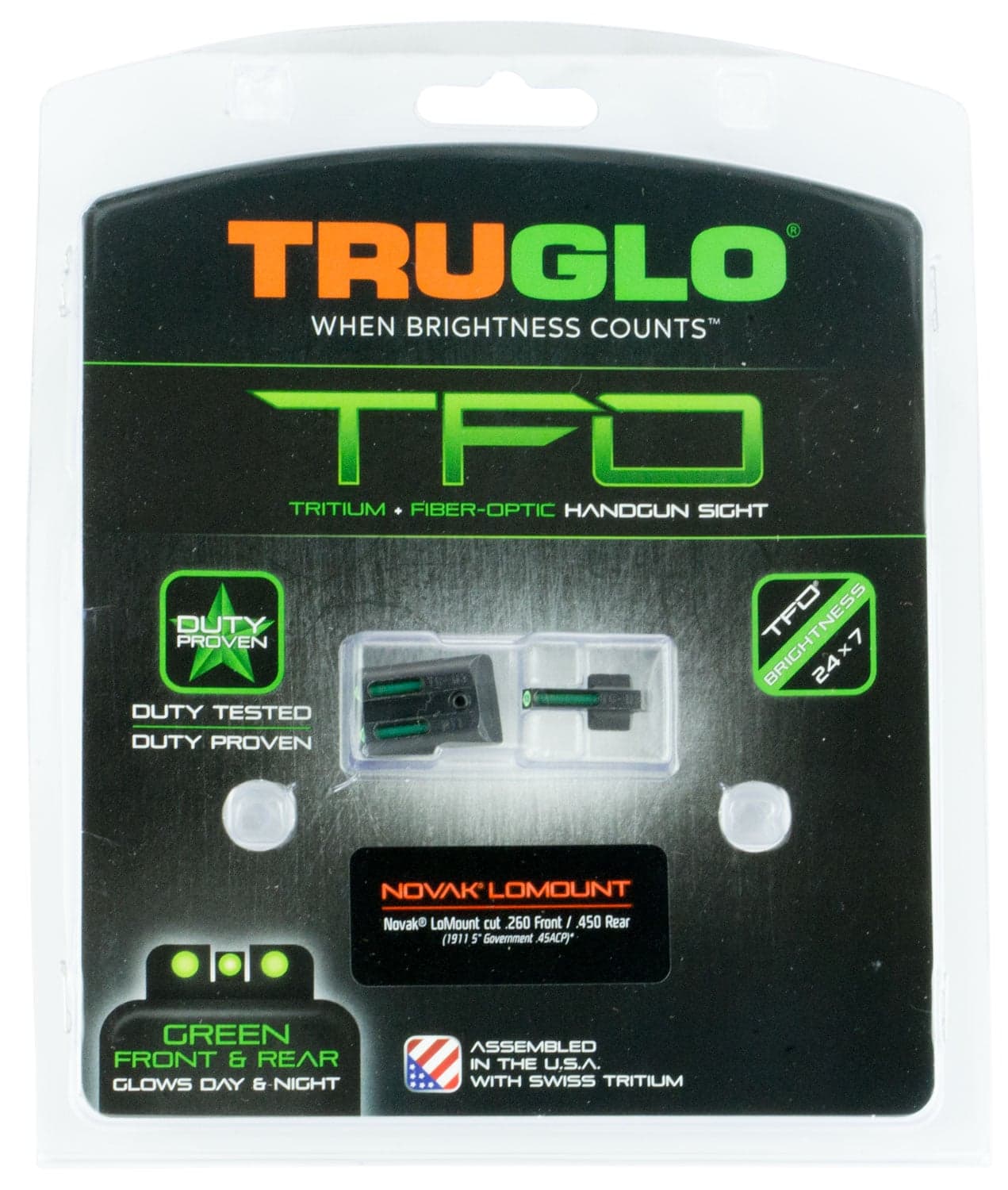 TruGlo 1911 TFO Tritium / Fiber Optic Sights .260/.500, Green/Green - TG131NT3