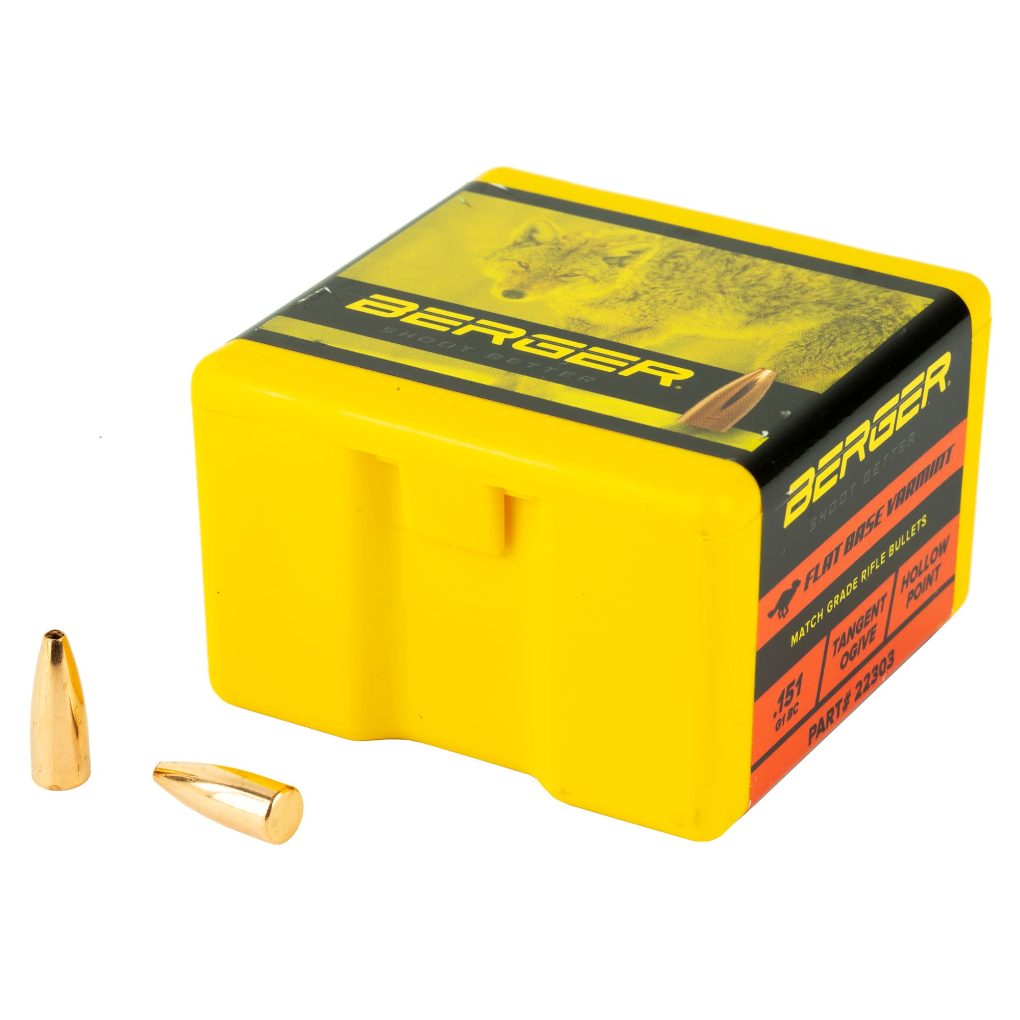 Berger Bullets FB Varmint, .224 Diameter, 22 Caliber, 40gr, Flat Base Hollow Point, 100 Count
