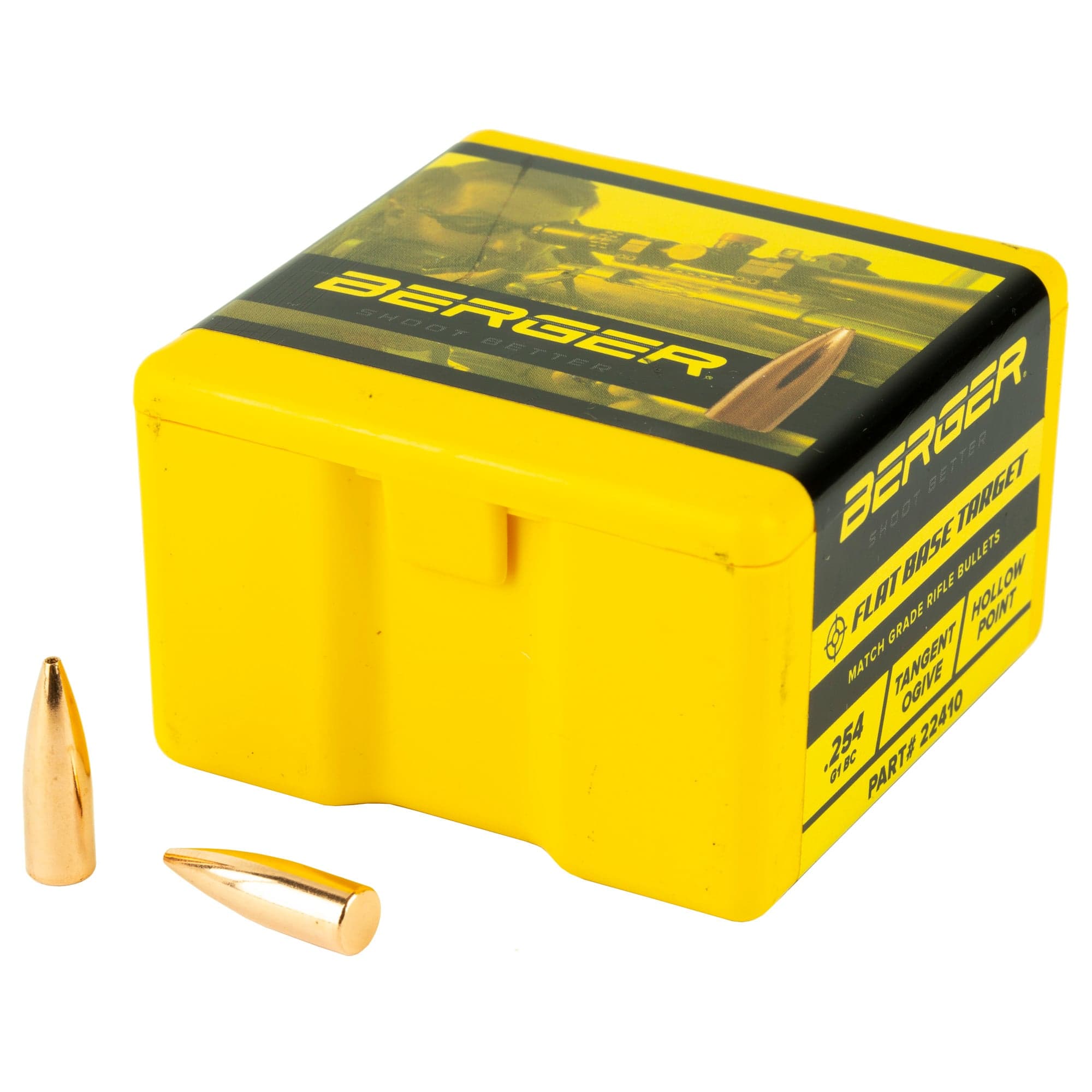 Berger Bullets FB Target, .224 Diameter, 22 Caliber, 55gr, Flat Base Hollow Point, 100 Count
