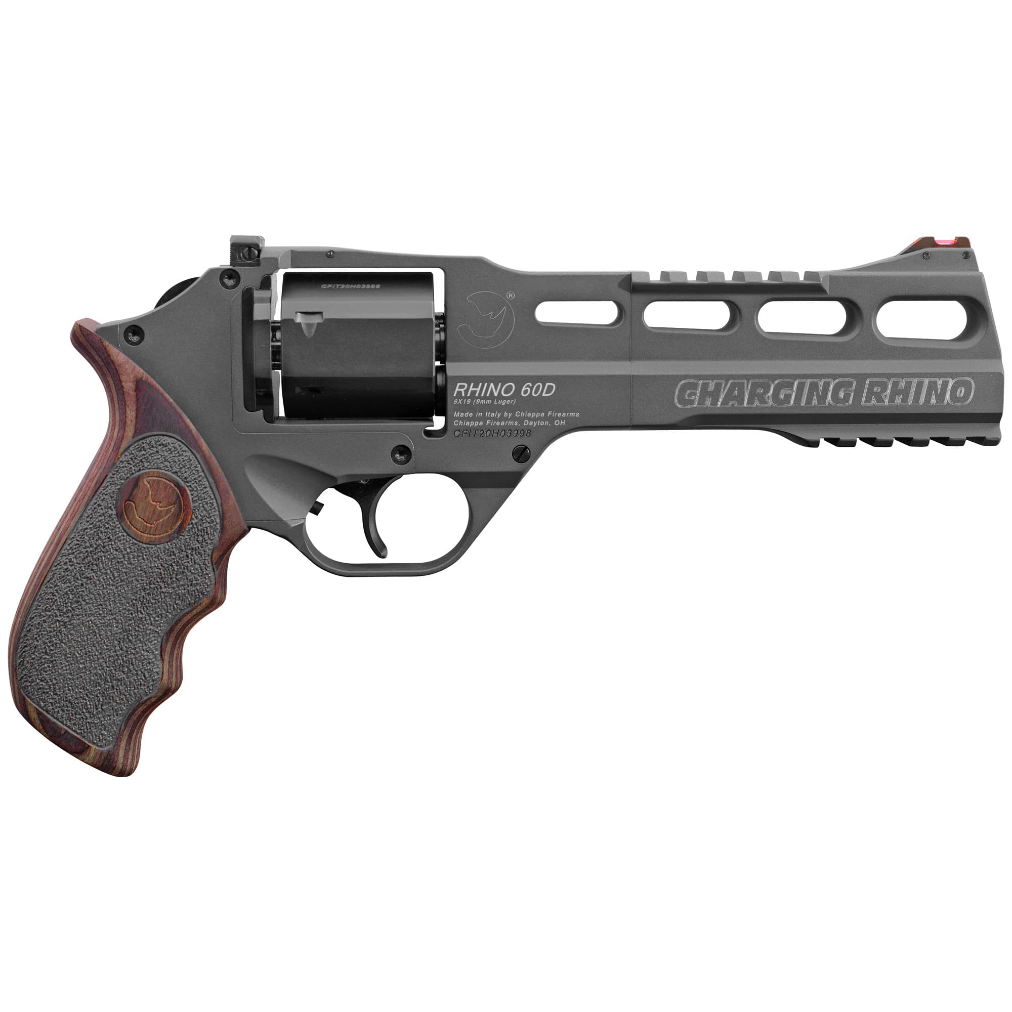 Chiappa Charging Rhino 9mm Revolver, 6" Barrel, Adjustable Fiber Optic Sights, Black - 340.314