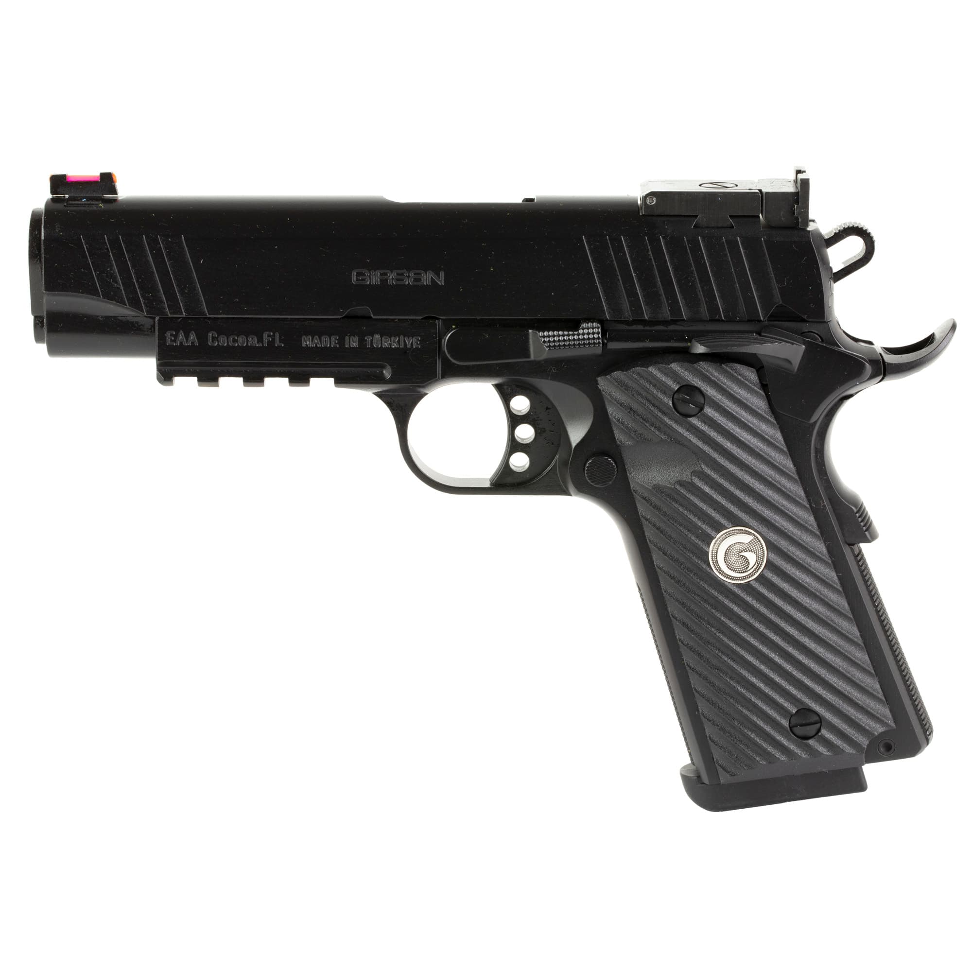 Girsan 10mm 1911 Pistol, 4.4" Barrel, Adjustable Fiber Optic Sights, Black - 390605