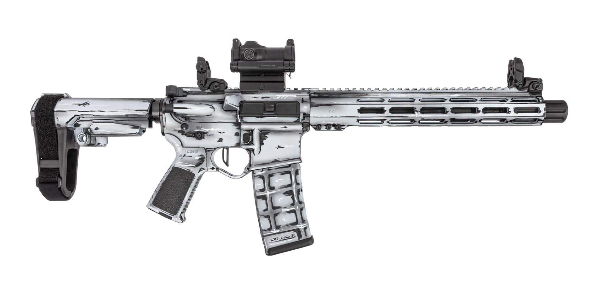 PSA Custom 10.5" 5.56 NATO Pistol W/ PSA Flatbow FCG, Mbus sights, Romeo 7s Red Dot - Outline