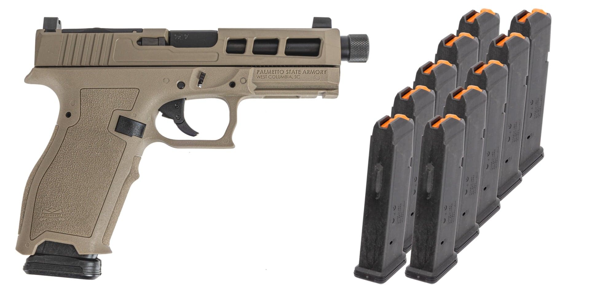 PSA Dagger Full Size - S 9mm Pistol with SW1 RMR with Threaded Barrel & 10 17rd Mags & Bag, FDE (Rear Sight Rear)