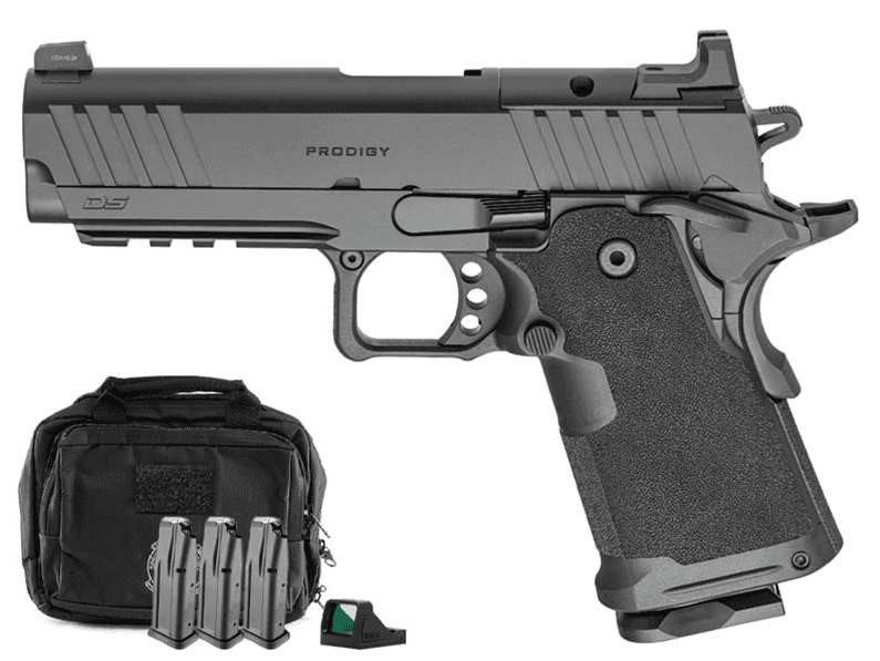 Springfield 1911 Prodigy Compact 4.25" 9mm 15rd Pistol Package with Viridian RFX11 Green Dot Optic, Black - PH9116AOS-PAC