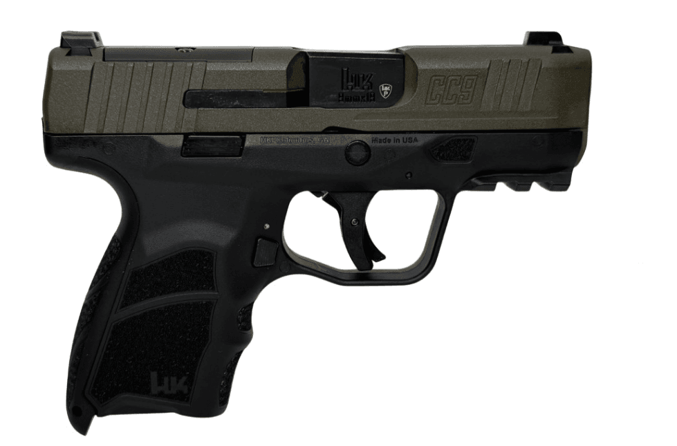 H&K CC9 Micro Compact 3.32" 9mm OR (1)10rd/(1)12rd Pistol w/ Front Night Sight, Green, Black - 81001399