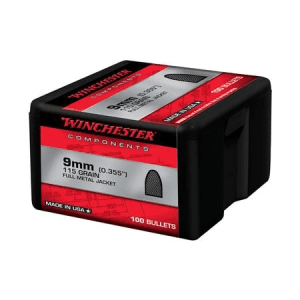 Winchester 9mm .355 115 Gr FMJ Flat Base Reloading Bullets 100/Box