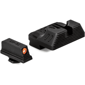 Zev Technologies Combat Night Sight Set For Glock 17, 17l, 19, 22, 23, 24, 26, 27, 33, 34, 35, 38, 39 .215 Tritium Front With Orange Outline, Standard Rear