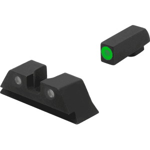 Meprolight Hyper-Bright Night Sight Set For Glock 17, 17l, 19, 22, 23, 24, 25, 31, 32, 33, 34, 35, 36, 37, 38, 39 Steel Matte 3-Dot Tritium Green With Green Front Dot Outline