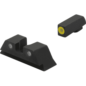 Meprolight Hyper-Bright Night Sight Set For Glock 17, 17l, 19, 22, 23, 24, 25, 31, 32, 33, 34, 35, 36, 37, 38, 39 Steel Matte 3-Dot Tritium Green With Yellow Front Dot Outline