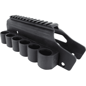 TacStar Shotgun Shell Holder with Optics Rail 6-Round 12 Gauge Mossberg 500, 590 Aluminum Black