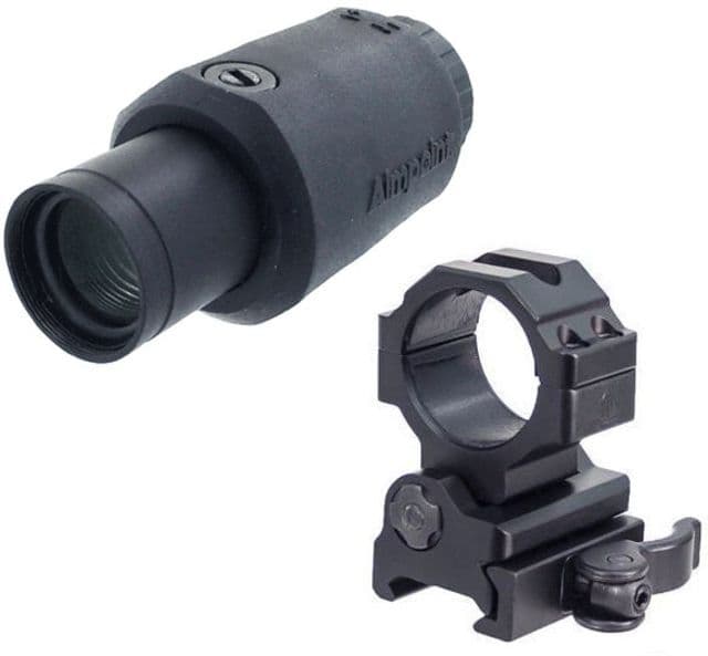 Aimpoint 3X-C Red Dot Magnifier Black w/ Leapers UTG 30mm Flip-to-Side Picatinny/Weaver QD Ring Mount
