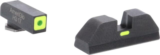 AmeriGlo Glock Gen 5 Cap Tritium Pistol Sight Sets Green Tritium Lamp LumiGreen Square Outline FRONT LumiGreen Line non Tritium REAR