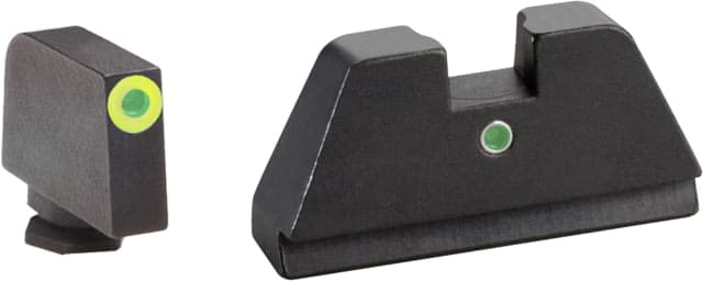 AmeriGlo Glock Tritium Night Sight Suppressor/Optics Height Sight XL Tall Green tritium Lamp LumiGreen outline front Single green tritium dot rear