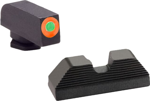AmeriGlo Green Tritium Lamp Orange Outline FRONT Black Serrated U notch REAR Gen 5 171919x263445
