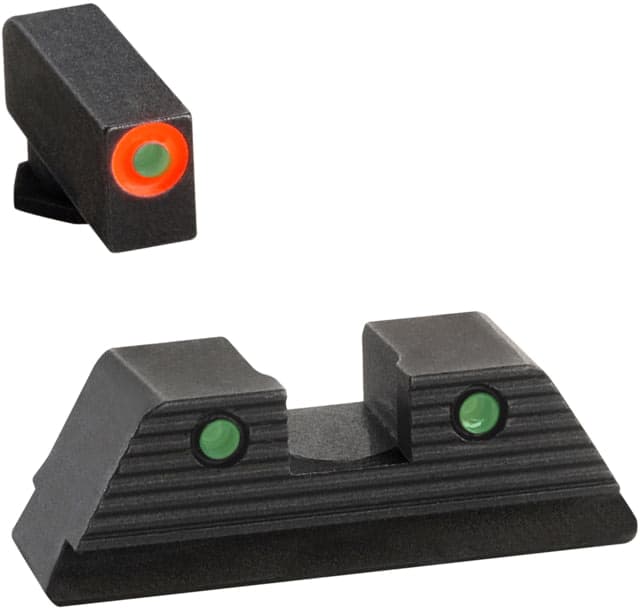 AmeriGlo Green Tritium Lamp Orange Outline FRONT Green Tritium Lamp Black Outline Serrated SQ REAR Height .180" Width .140"