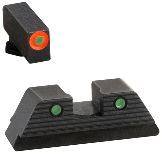 AmeriGlo Green Tritium Lamp Orange Outline FRONT Green Tritium Lamp Black Outline Serrated SQ REAR Height .200 Width .140"