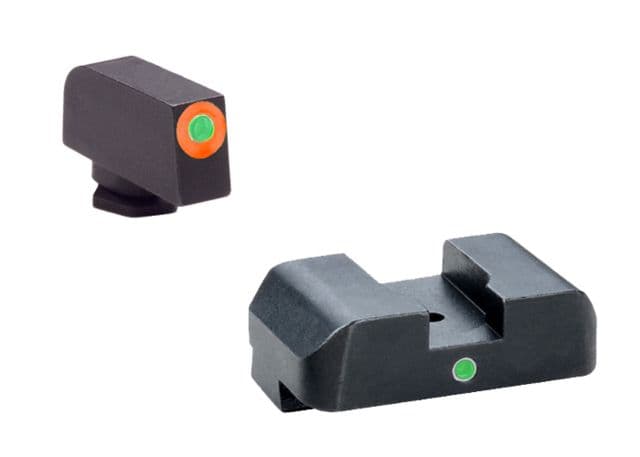 Ameriglo Night Sight Set - Pro I-Dot Style - Green w/ ProGlo Orange Outline Front / Single Green Rear - Fits For Glocks 17