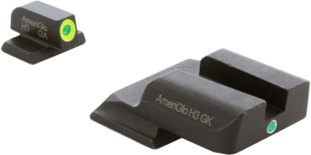 AmeriGlo Tritium Front and Rear Sights MP Shield 2 Dot night Sight set ProGlo Front with LumiLime Outline GRN single Dot Rear